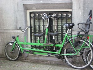 Custom made bike for carrying children in seen in Amsterdam.